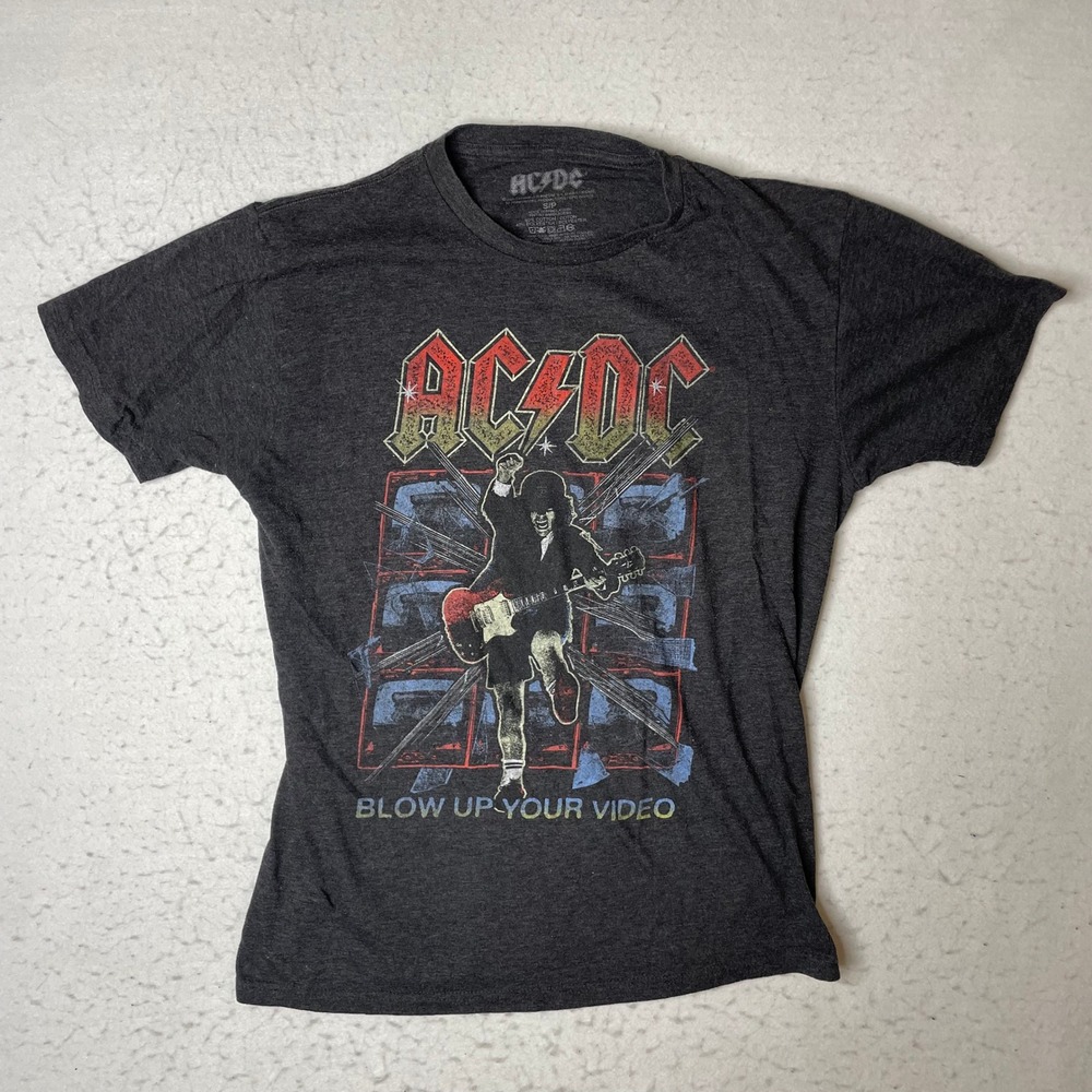 ACDC Blow Up Your Video Graphic T-Shirt Mens Small‎ Charcoal Gray Rock Band Tee